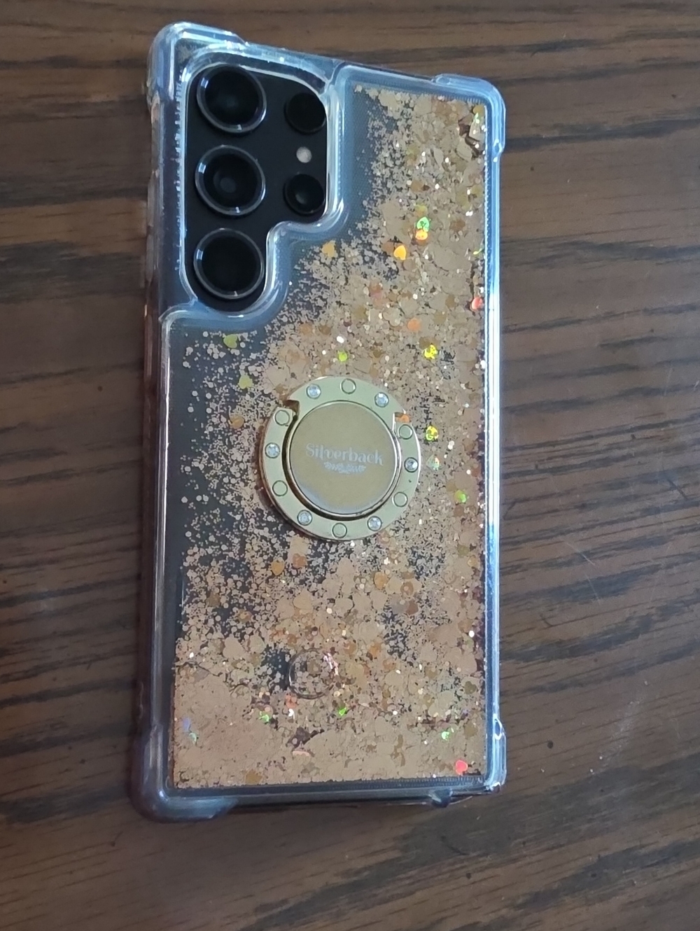 Silverback Galaxy S23 ULTRA Gold Glitter Phone Case with Ring Holder
